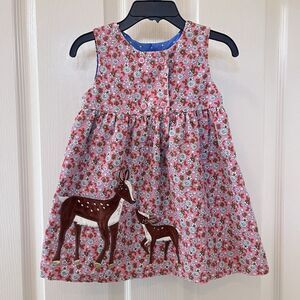 Baby Boden Pink Deer Vintage Daisy Applique Corduroy Pinnie Dress 18-24 Months